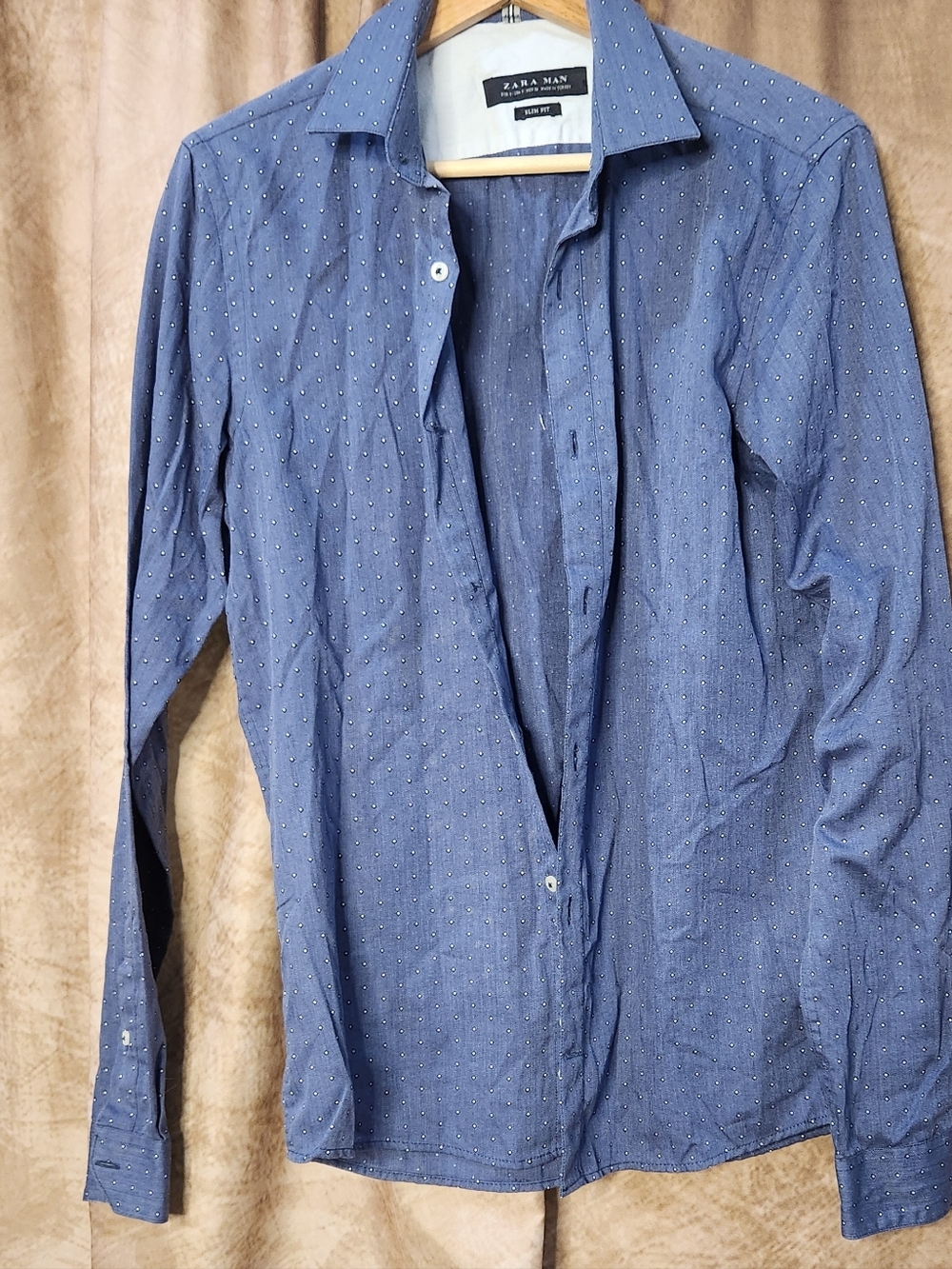Zara Man Slim Fit Blue Micro Dot Button-Up Shirt – Men’s Size S – Cotton Blend